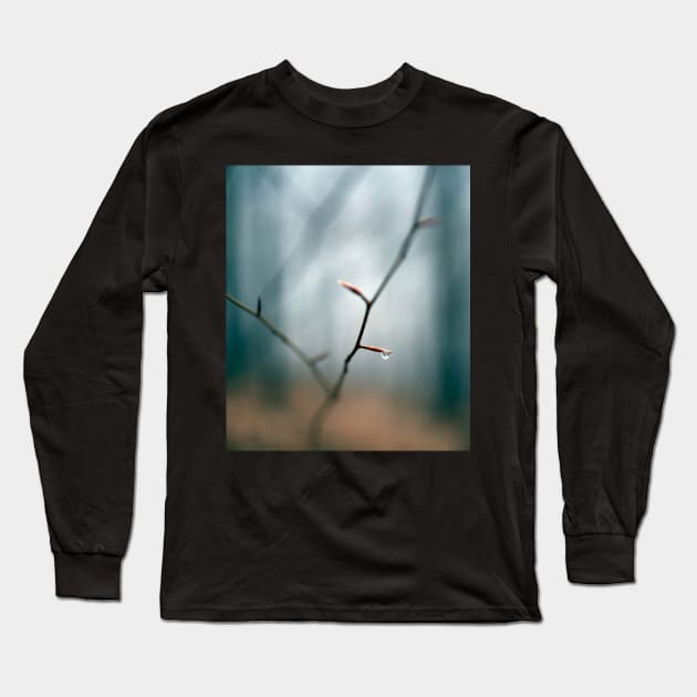 Raindrop on a twig in the forest Long Sleeve T-Shirt by naturalis